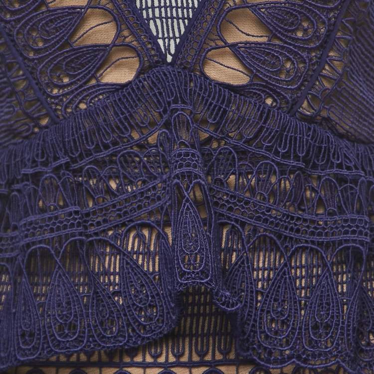 Pre Owned Self-Portrait Blue Tear Drop Guipure Lace Maxi Dress S