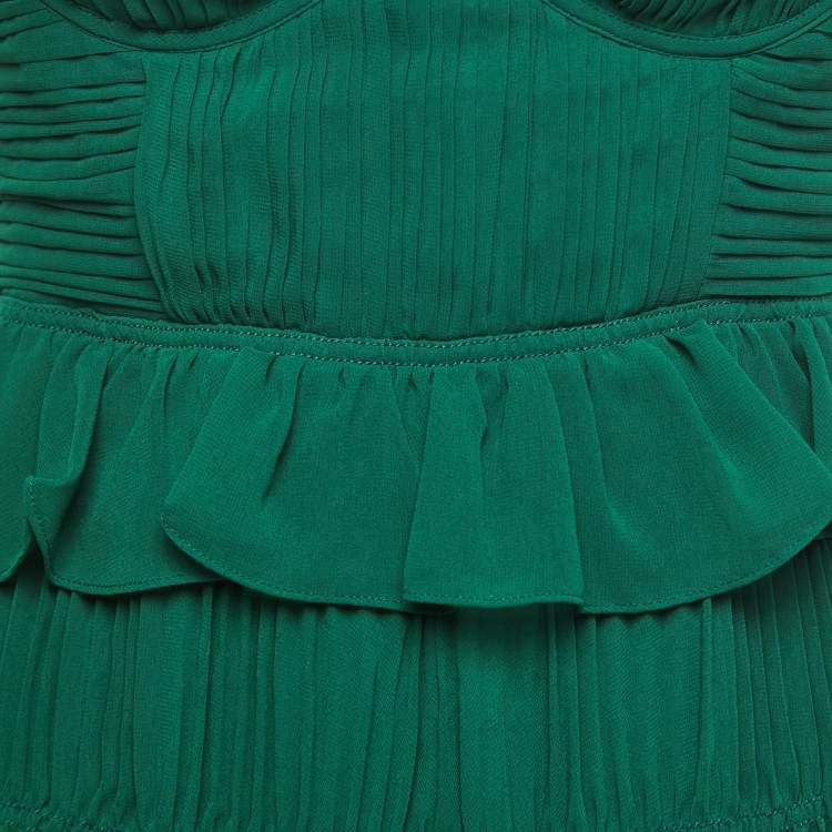 Pre Owned Self-Portrait Green Pleated Chiffon Midi Dress M