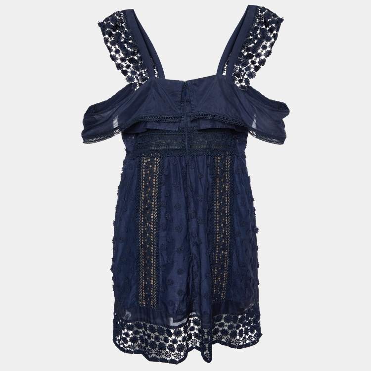 Pre Owned Self-Portrait Navy Blue Lace Paneled Bluebell Midi Dress L