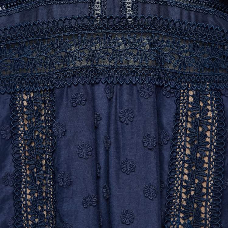 Pre Owned Self-Portrait Navy Blue Lace Paneled Bluebell Midi Dress L