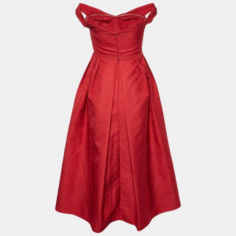 Self portrait red off shoulder outlet dress