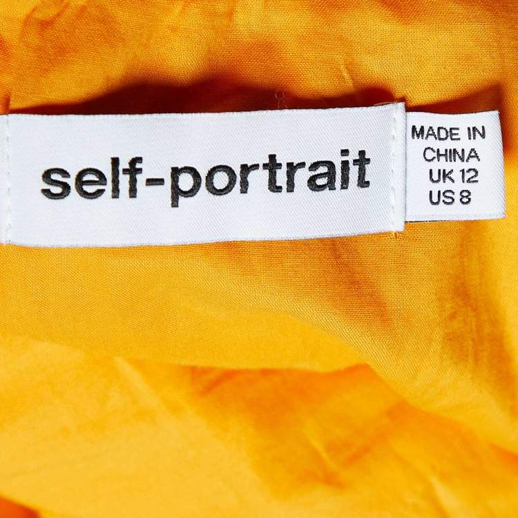 Pre Owned Self-Portrait Orange Floral Broderie Cotton Off-shoulder Dress M