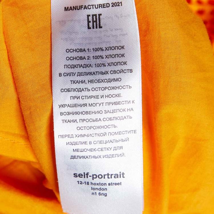 Pre Owned Self-Portrait Orange Floral Broderie Cotton Off-shoulder Dress M