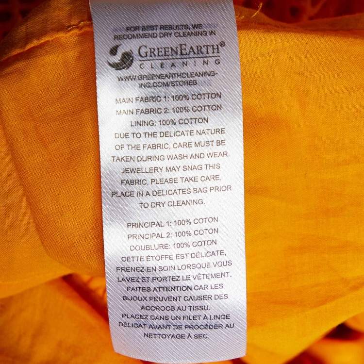 Pre Owned Self-Portrait Orange Floral Broderie Cotton Off-shoulder Dress M