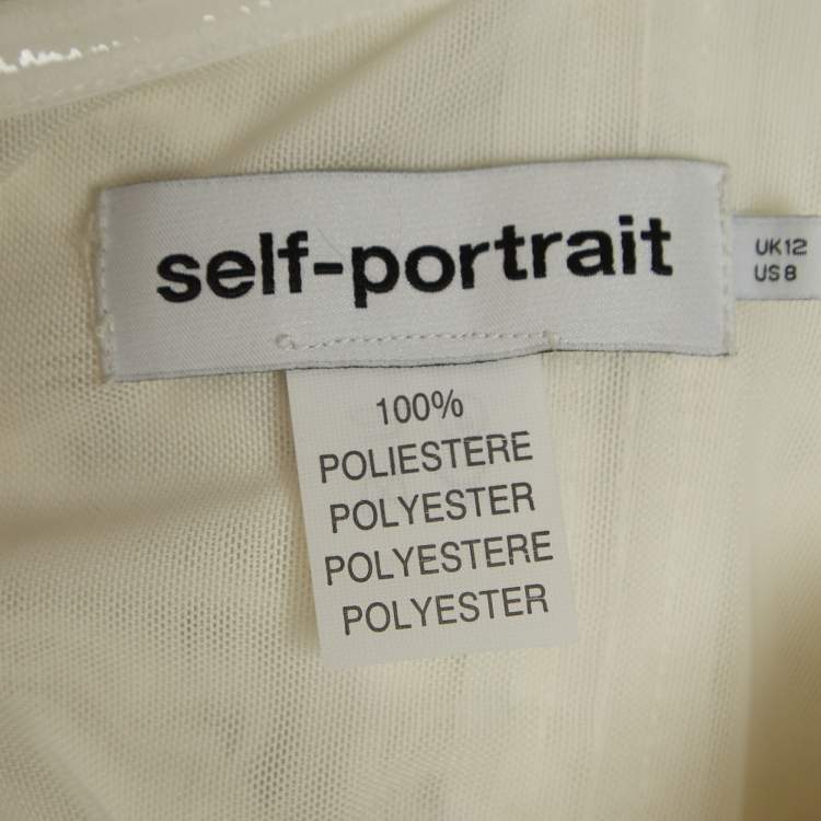 Pre Owned Self-Portrait White Dotted Satin One Shoulder Mini Dress M