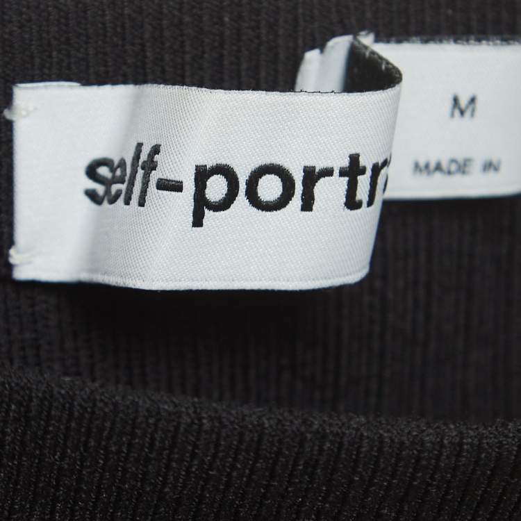 Pre Owned Self-Portrait Black Ribbed Knit Buttoned Mini Skirt M