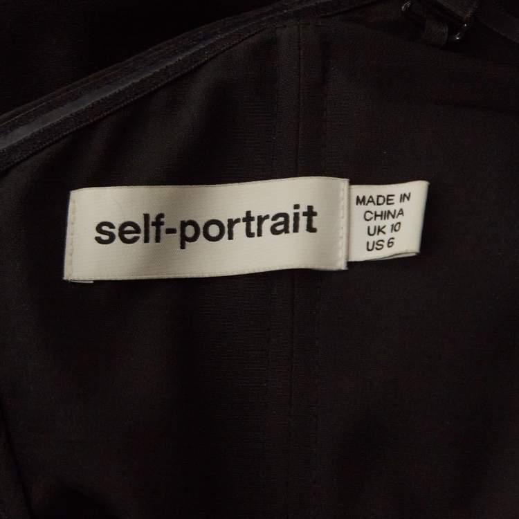 Pre Owned Self-Portrait Black Crepe and Mesh Sequin Stripe Detail Jumpsuit M
