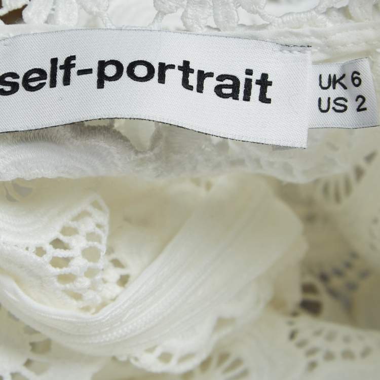 مملوكة مسبقًا Self-Portrait White Guipure Lace Long Sleeve Blouse S