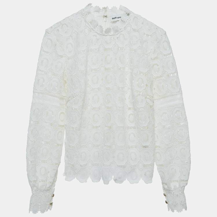 مملوكة مسبقًا Self-Portrait White Guipure Lace Long Sleeve Blouse S