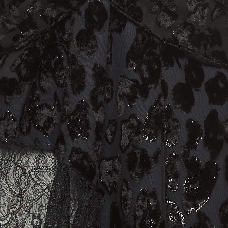 Pre Owned Self-Portrait Black Metallic Devoré-Velvet Asymmetric Top S