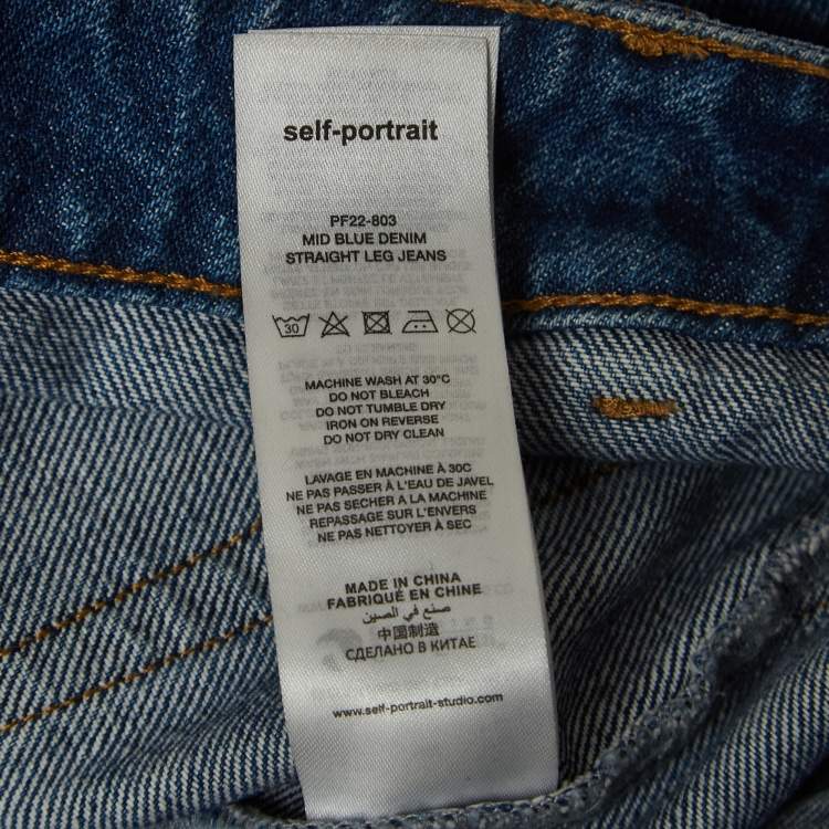 Pre Owned Self-Portrait Blue Denim Embellished Button High-Rise Jeans M Waist 30''
