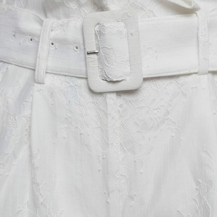 مملوكة مسبقًا Self-Portrait White Embroidered Cotton Belted Shorts S