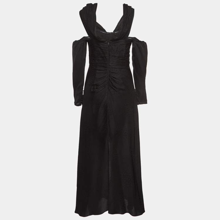 Pre Owned Self-Portrait Black Jacquard Satin Off-Shoulder Corset Maxi Dress S