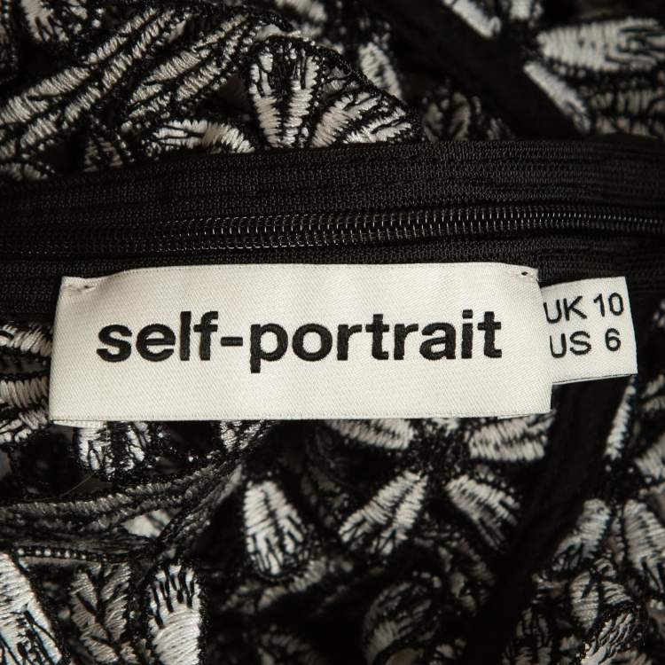 Pre Owned Self Portrait Black/White Floral Cut-out Lace Top M
