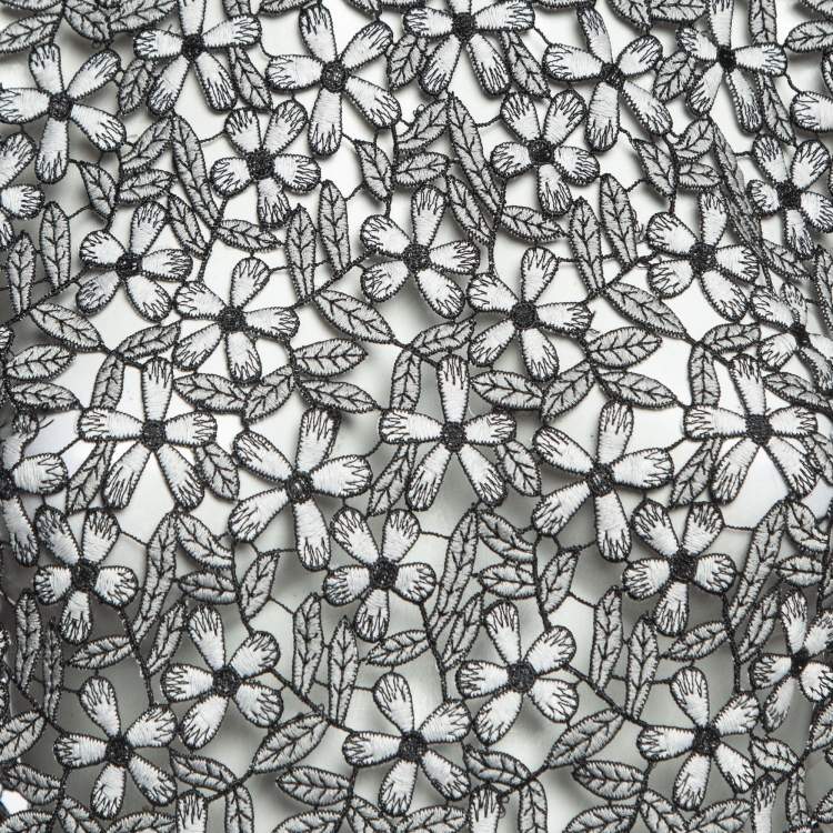 Pre Owned Self Portrait Black/White Floral Cut-out Lace Top M