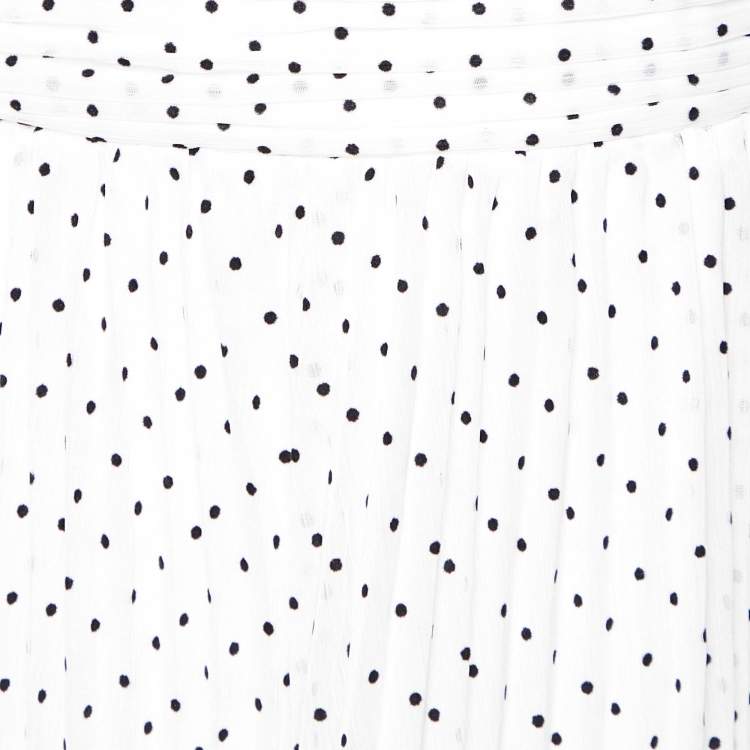 Pre Owned Self-Portrait White Flock Dotted Crinkle Chiffon Midi Dress L