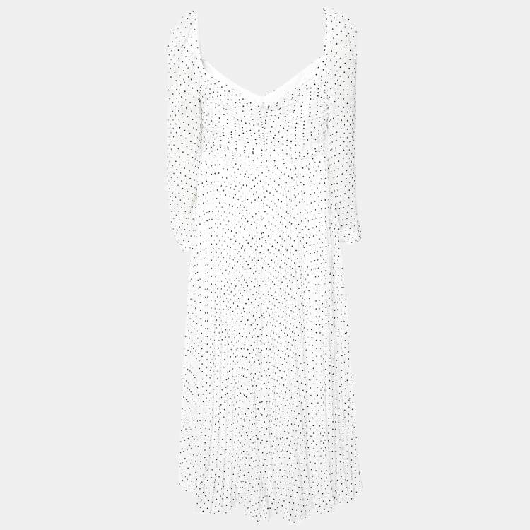 Pre Owned Self-Portrait White Flock Dotted Crinkle Chiffon Midi Dress L