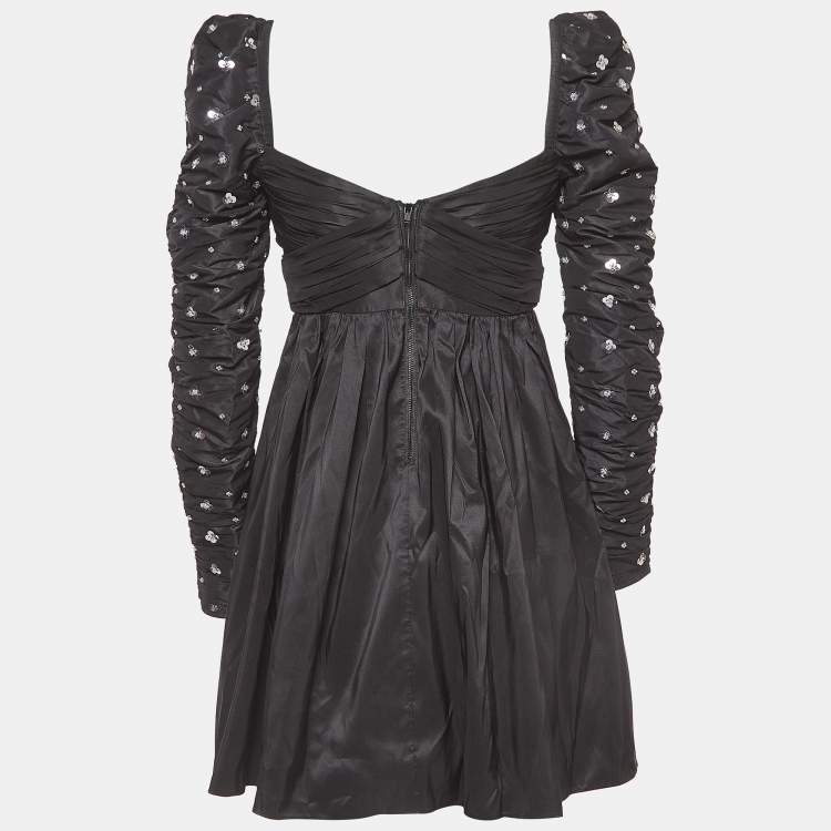 Pre Owned Self-Portrait Black Cluster Sequin Synthetic Taffeta Mini Dress S