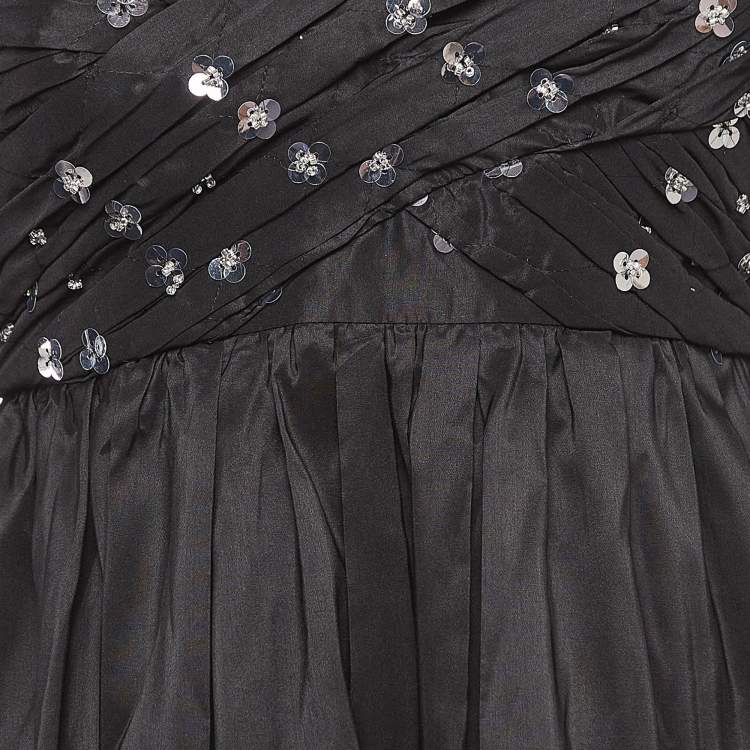 Pre Owned Self-Portrait Black Cluster Sequin Synthetic Taffeta Mini Dress S