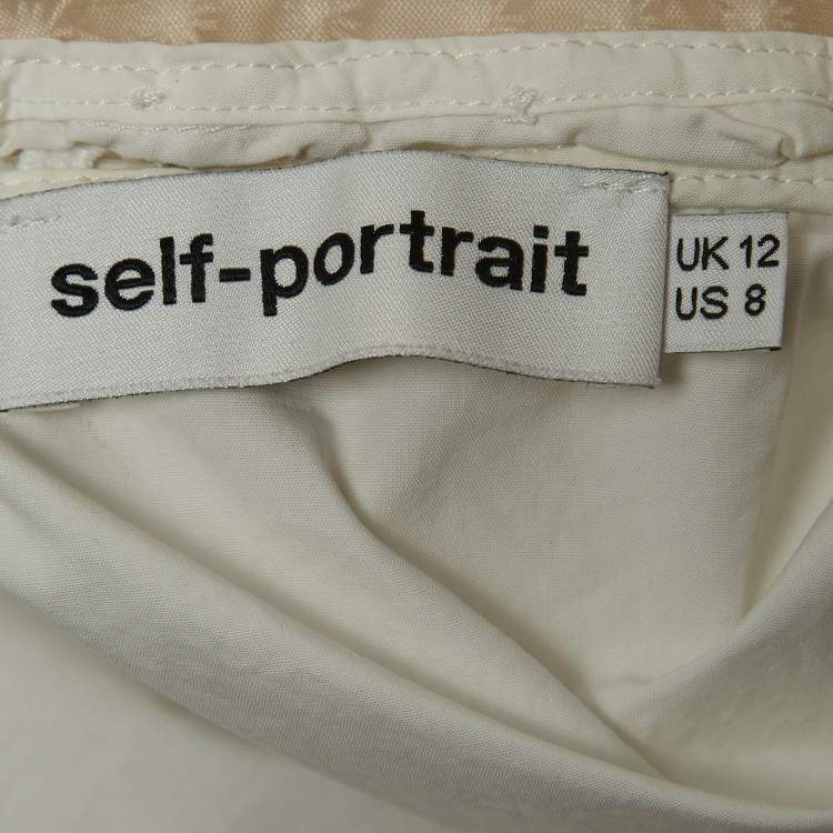 Pre Owned Self Portrait White Guipure Lace Detachable Yoke and Cotton Hudson Top M