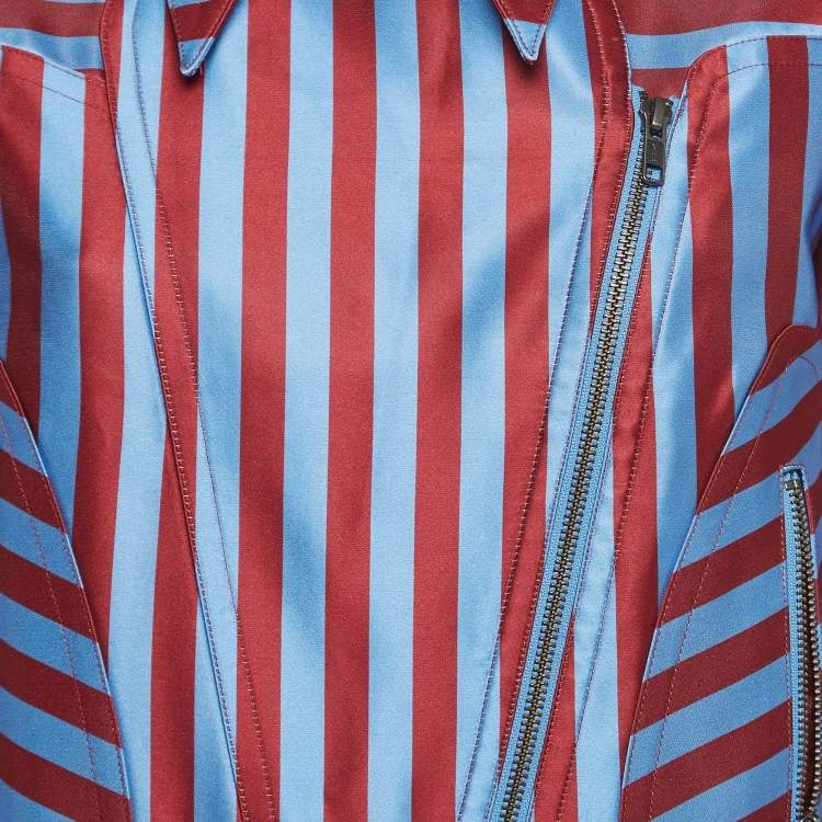 Pre Owned Self-Portrait Blue/Red Candy Stripe Satin Zipper Jacket S