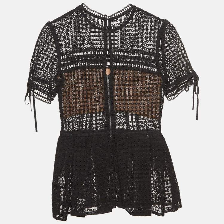 Pre Owned Self-Portrait Black Cotton Blend Peplum Blouse S