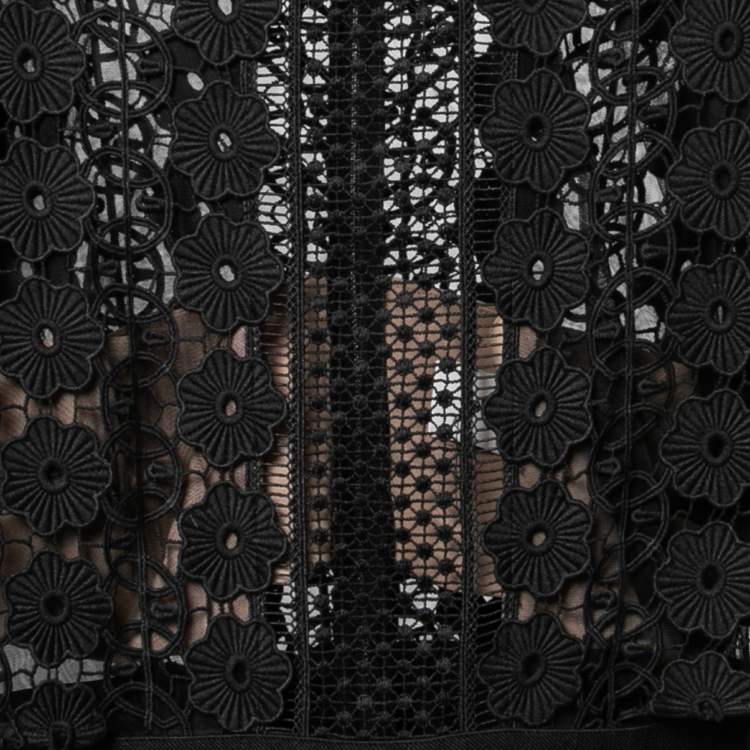 Pre Owned Self-Portrait Black Lace and Crepe Semi Sheer Jumpsuit M