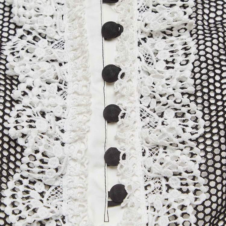 Pre Owned Self-Portrait White Cotton Lace Bib Top M