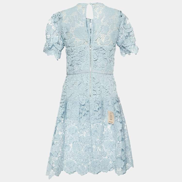 Pre Owned Self-Portrait Blue Floral Lace Midi Dress M