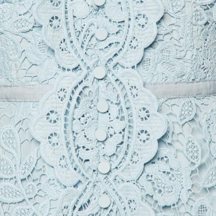 Pre Owned Self-Portrait Blue Floral Lace Midi Dress M