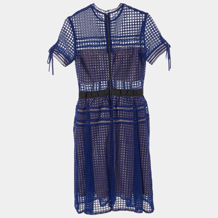 مملوكة مسبقًا Self-Portrait Royal Blue Lace & Tulle Knee Length Dress S