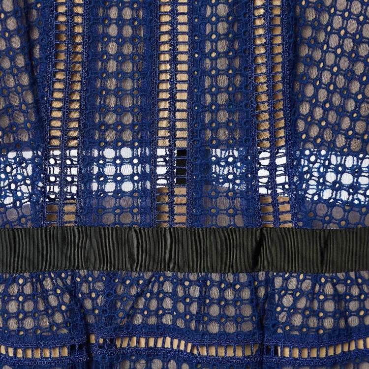 مملوكة مسبقًا Self-Portrait Royal Blue Lace & Tulle Knee Length Dress S