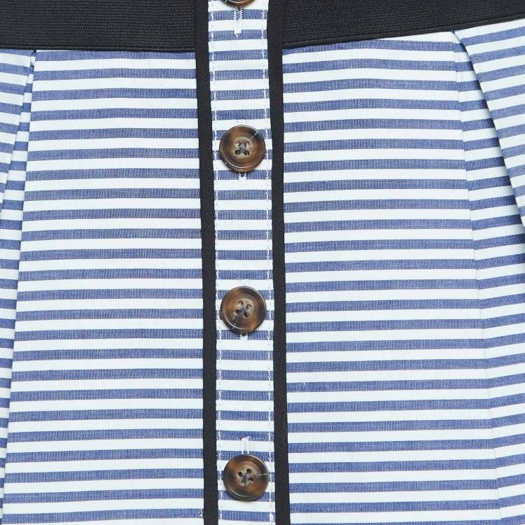 Pre Owned Self-Portrait Blue & White Cotton Stripe Shirting Tie Detail Top M