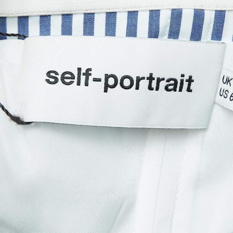 Pre Owned Self-Portrait Blue & White Cotton Stripe Shirting Tie Detail Top M