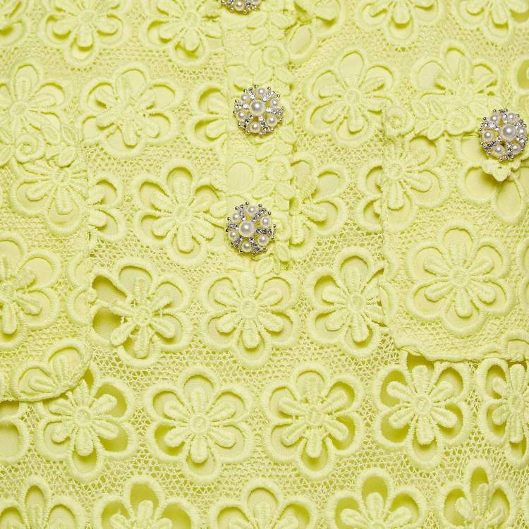 Pre Owned Self-Portrait Yellow Guipure Lace Mini Dress L