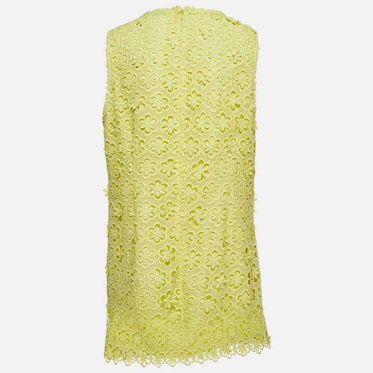 Pre Owned Self-Portrait Yellow Guipure Lace Mini Dress L