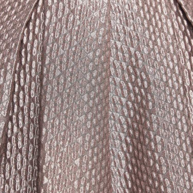 Pre Owned Self-Portrait Pink Textured Lame Pleated Midi Skirt S