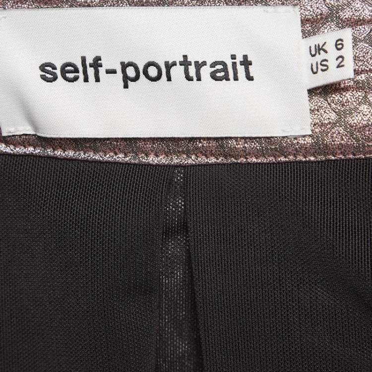 Pre Owned Self-Portrait Pink Textured Lame Pleated Midi Skirt S