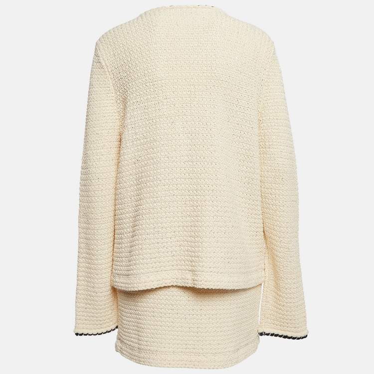 Pre Owned Self-Portrait Cream Sequin Knit Skirt and Cardigan Set L