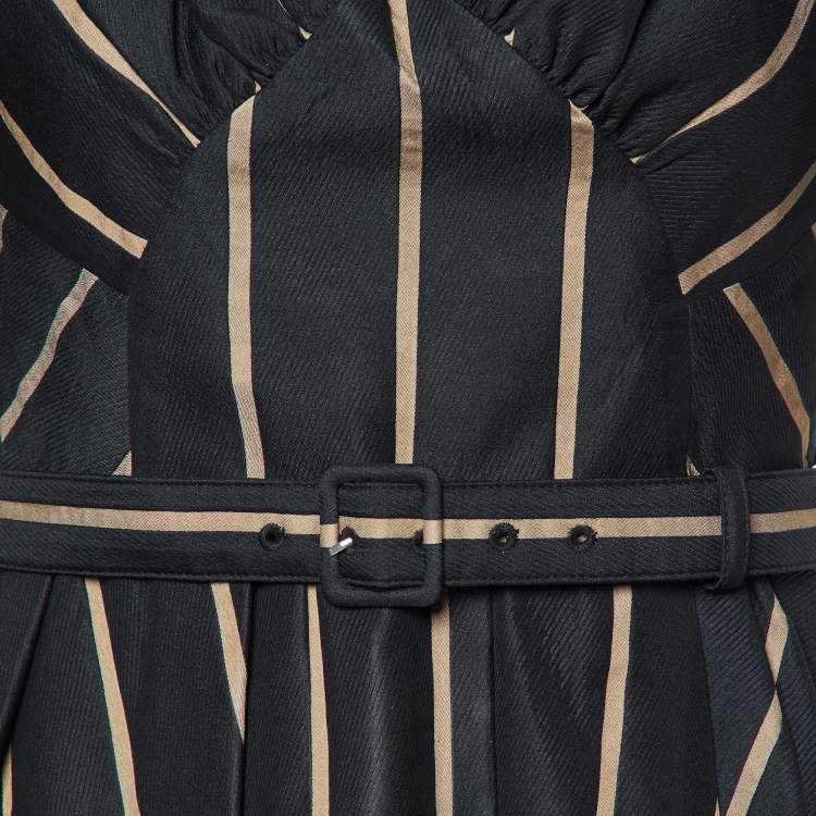 Pre Owned Self-Portrait Black Striped Faille Belted Off-The Shoulder Top M