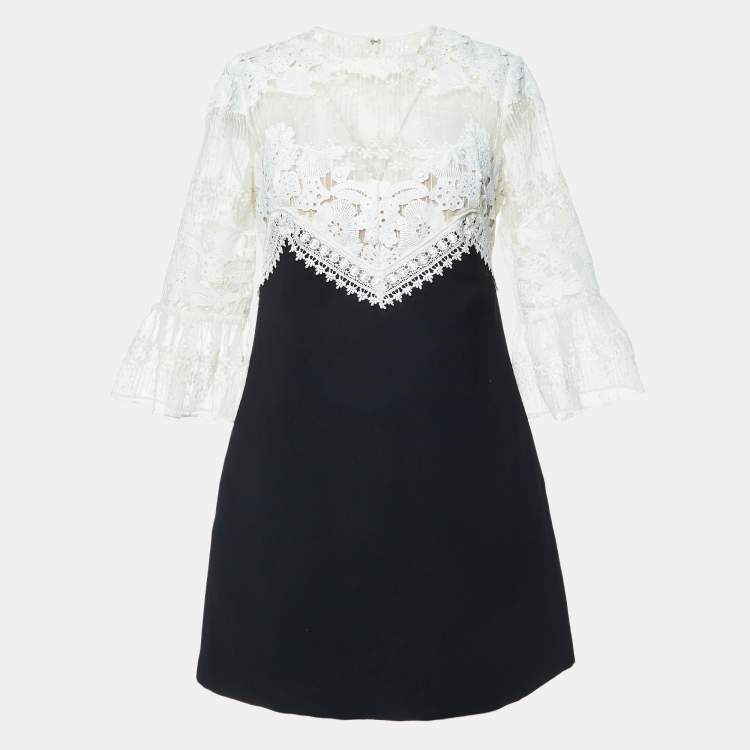 Self-Portrait White Embroidered Lace & Crepe Mini Dress M Self-Portrait |  TLC