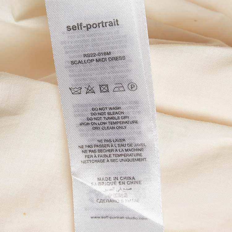 Pre Owned Self-Portrait Cream Crepe Scallop Sleeveless Midi Dress S
