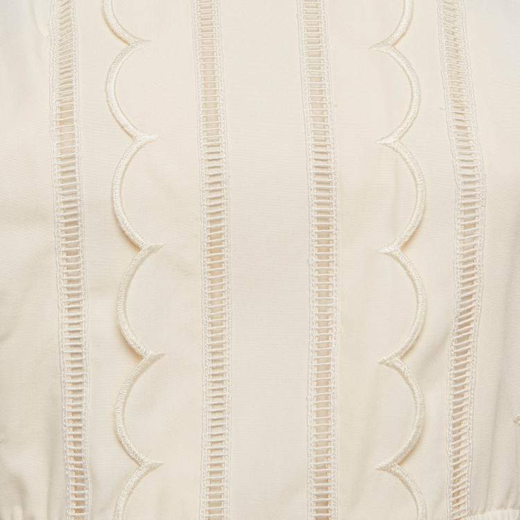Pre Owned Self-Portrait Cream Crepe Scallop Sleeveless Midi Dress S