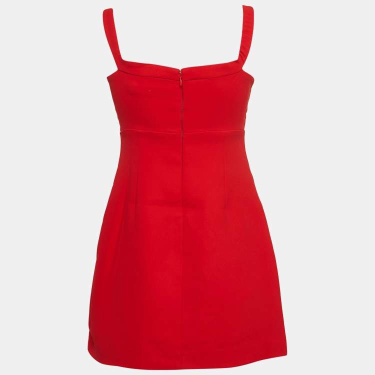 Pre Owned Self-Portrait Red Crystal Bow Crepe Mini Dress S