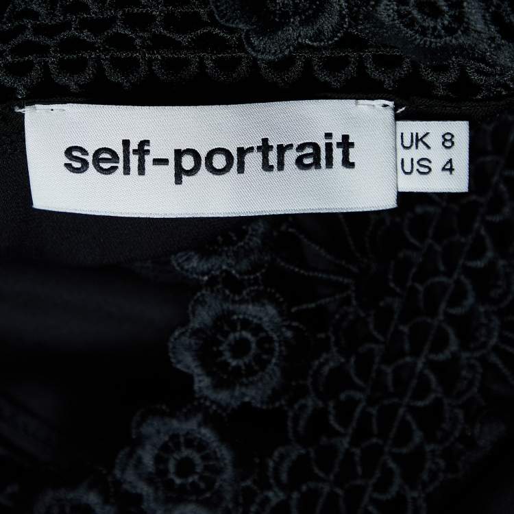 Pre Owned Self-Portrait Black Crepe & Lace Off-Shoulder Top S