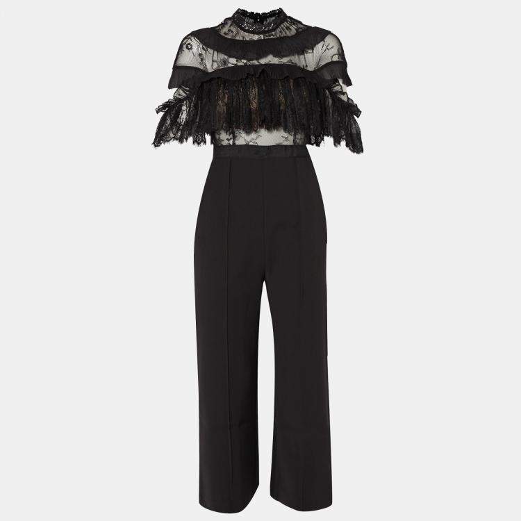 Pre Owned Self-Portrait Lace Ruffles Jumpsuit M