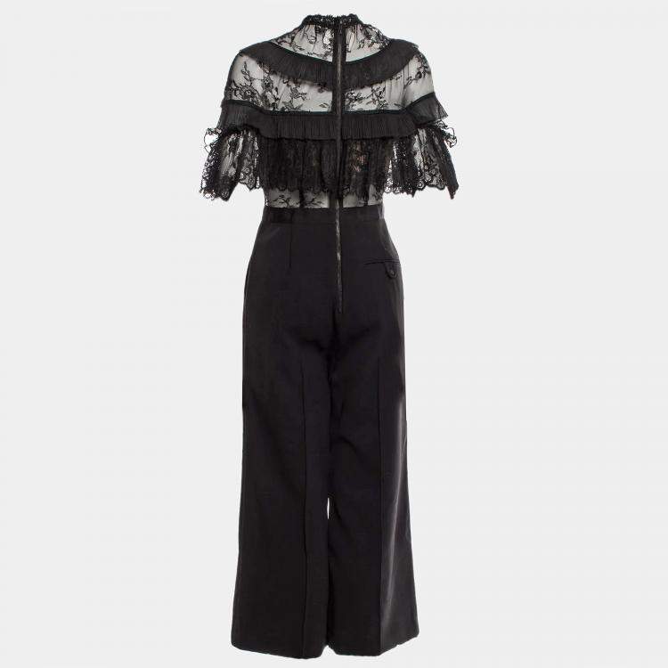 Pre Owned Self-Portrait Lace Ruffles Jumpsuit M