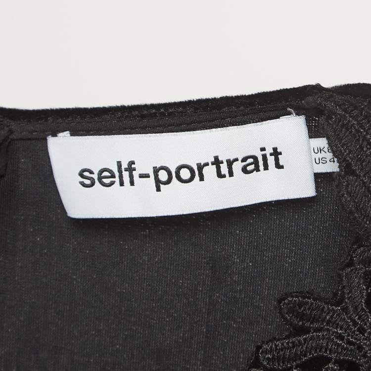Pre Owned Self-Portrait Black Lace Trim Velvet Diamanté Jumpsuit S