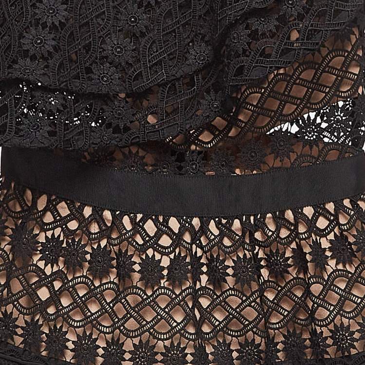 Pre Owned Self-Portrait Black Lace Overlay One-Shoulder Mini Dress S