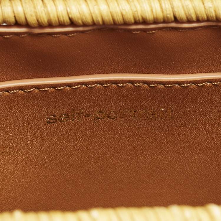Pre Owned Self-Portrait Bow Brown/Cream Leather and Rattan Basket Bag